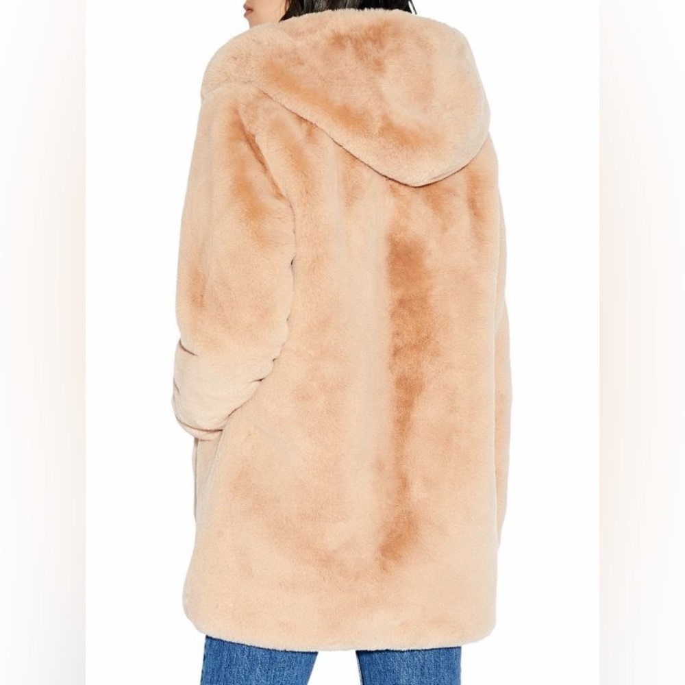 Apparis Sand Plush Faux Fur Hooded Coat M Neutral Beige Vegan Luxe Soft NWOT - Picture 2 of 13